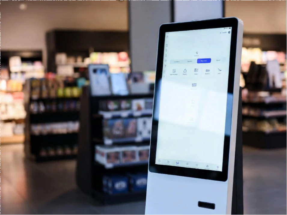 Kiosk monitëru ekraŋ tactile dafay gëna yombal jënd ak jaay